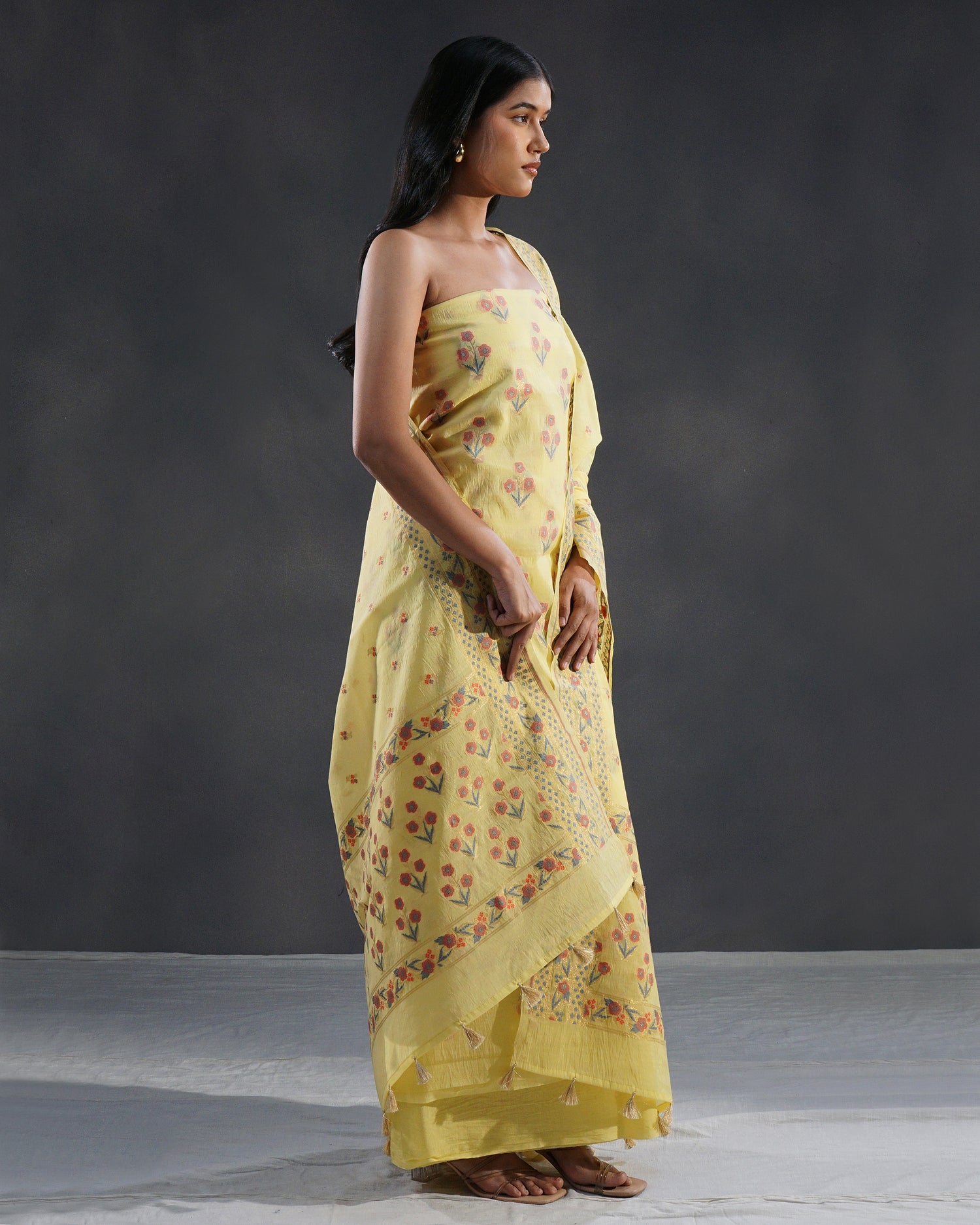 Sunehri – Banarasi Pure Cotton Suit Set in Lemon Yellow with Meenakari Buti