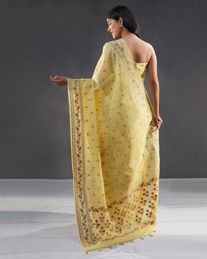 Sunehri – Banarasi Pure Cotton Suit Set in Lemon Yellow with Meenakari Buti