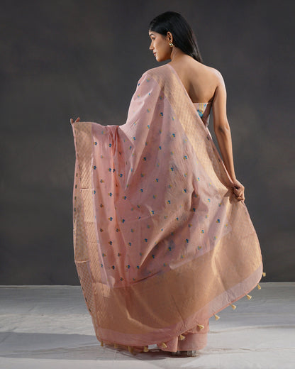 Sehr – Banarasi Pure Cotton Suit Set in Blush Pink with Gold Zari &amp; Meenakari Buti