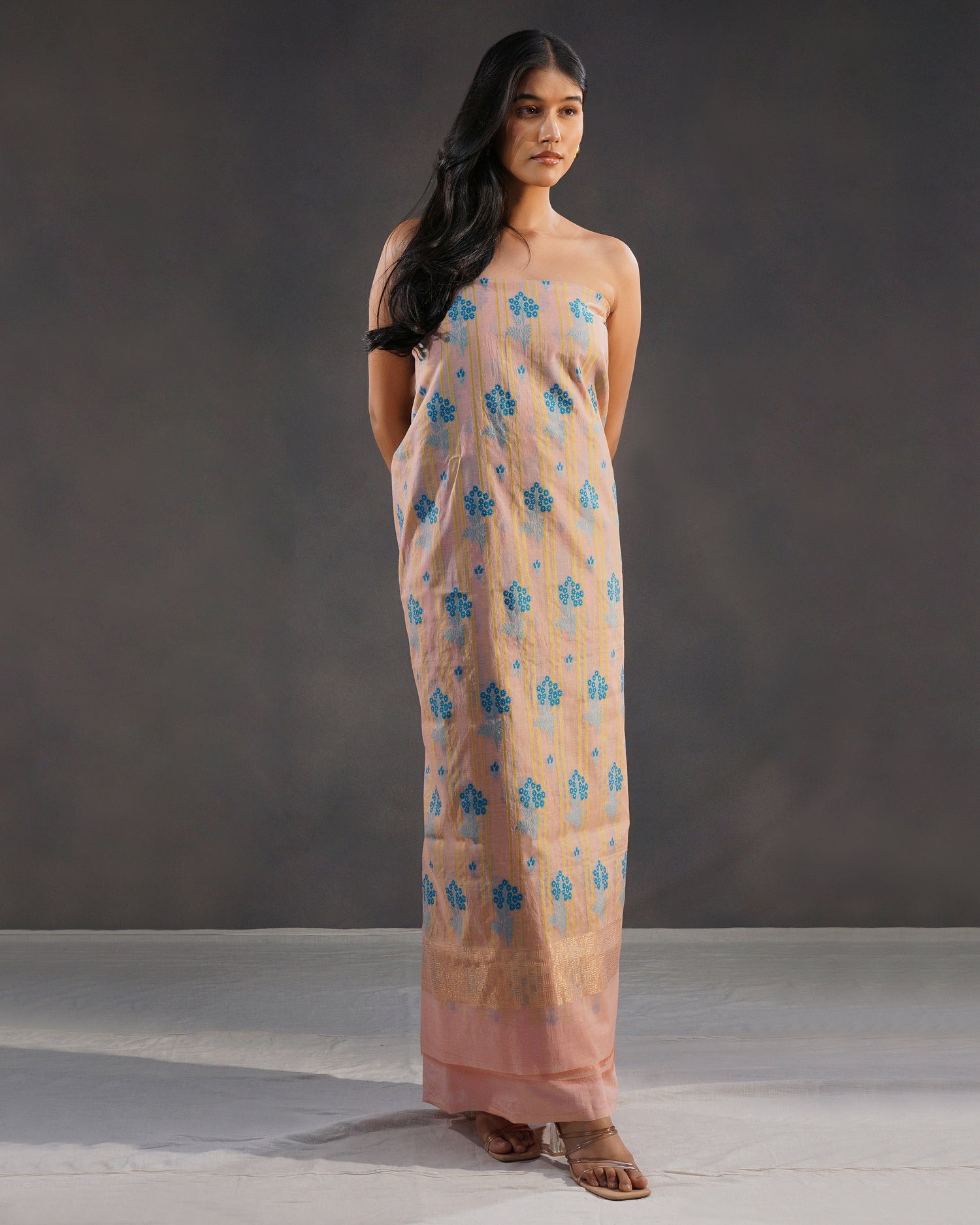Sehr – Banarasi Pure Cotton Suit Set in Blush Pink with Gold Zari &amp; Meenakari Buti