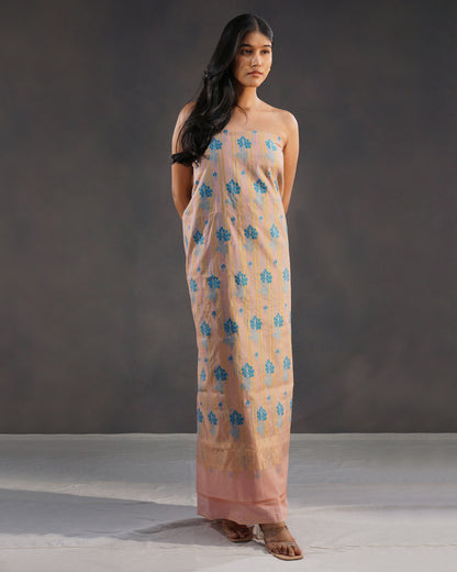 Sehr – Banarasi Pure Cotton Suit Set in Blush Pink with Gold Zari &amp; Meenakari Buti