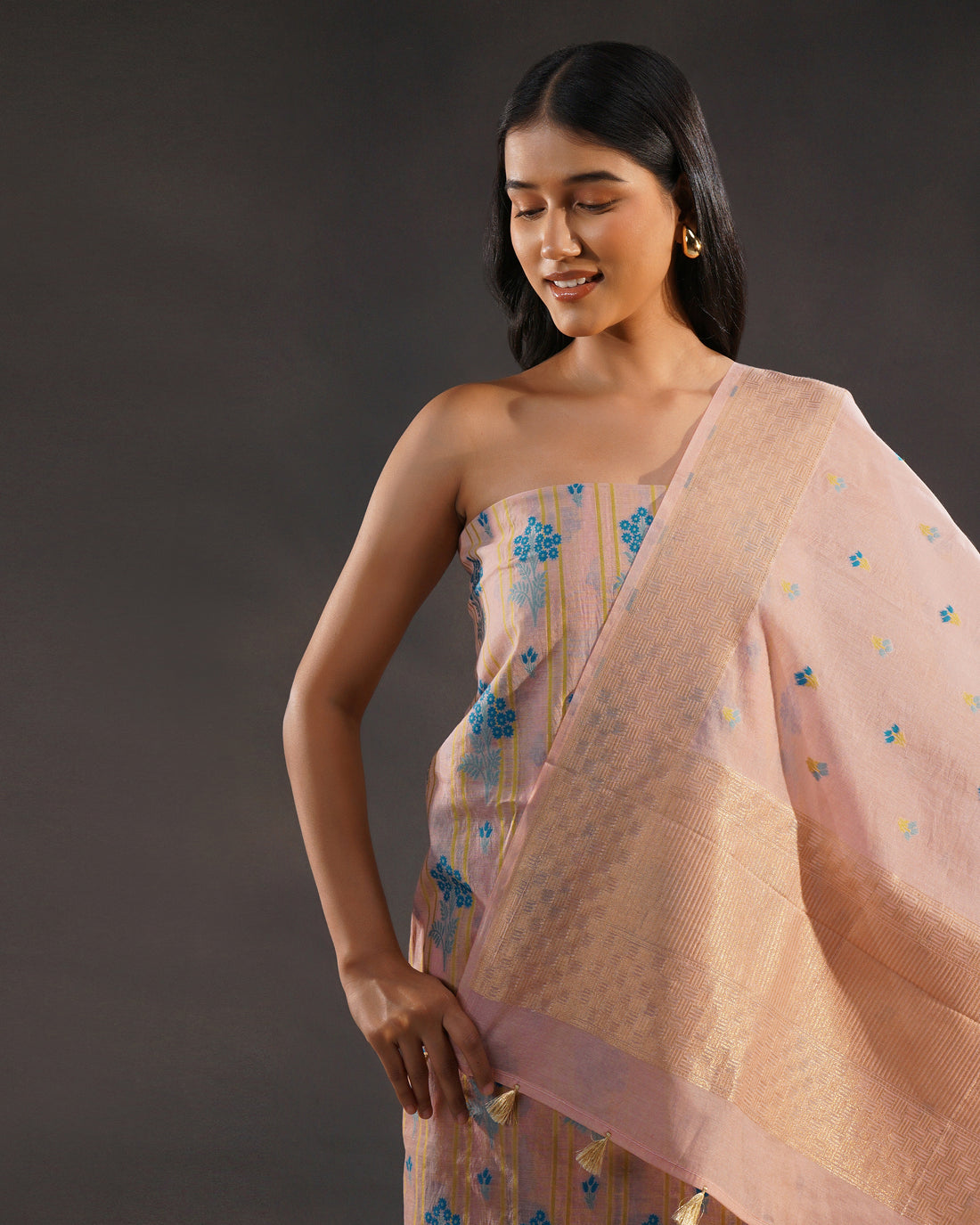 Sehr – Banarasi Pure Cotton Suit Set in Blush Pink with Gold Zari &amp; Meenakari Buti
