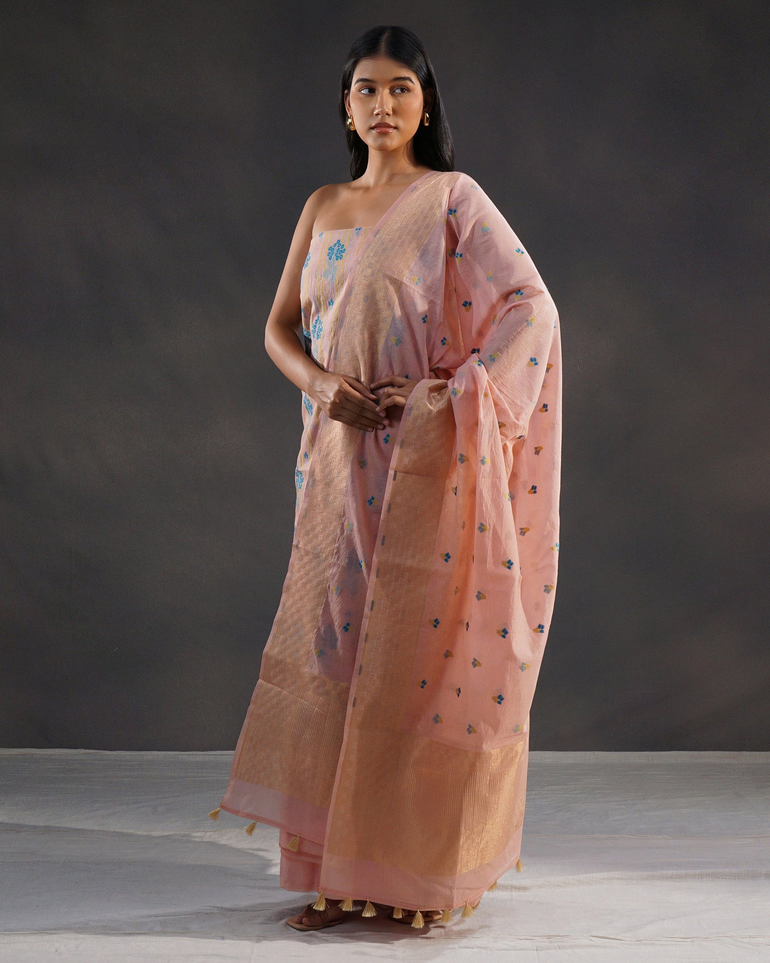 Sehr – Banarasi Pure Cotton Suit Set in Blush Pink with Gold Zari &amp; Meenakari Buti