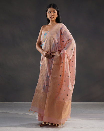 Sehr – Banarasi Pure Cotton Suit Set in Blush Pink with Gold Zari &amp; Meenakari Buti