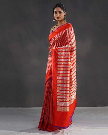Sindoori – Pure Katan Silk Banarasi Saree in Sindoor Red with Silver Zari