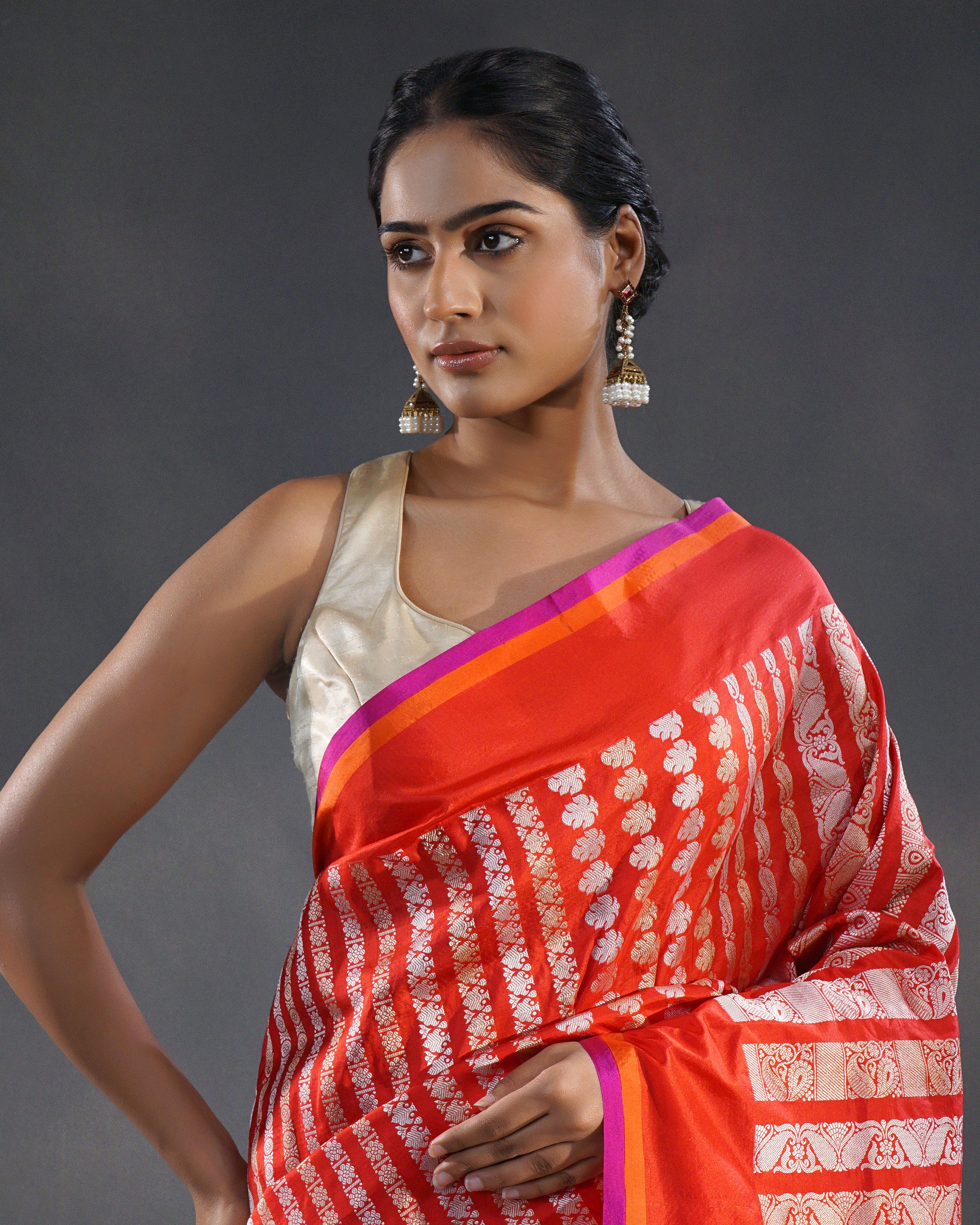 Sindoori – Pure Katan Silk Banarasi Saree in Sindoor Red with Silver Zari