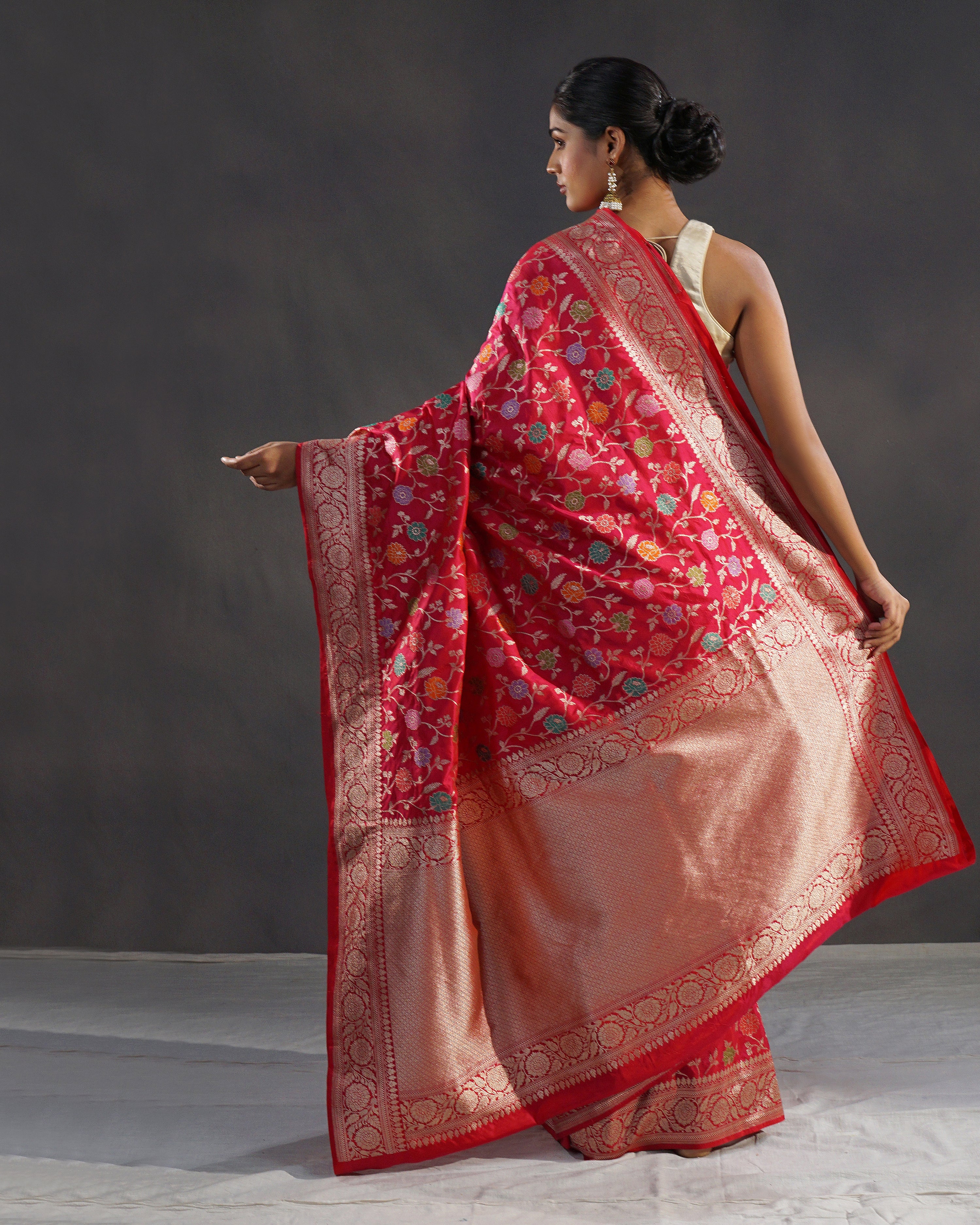 Gulabo – Pure Katan Silk Banarasi Saree in Rani Red with Meenakari Phool Jaal