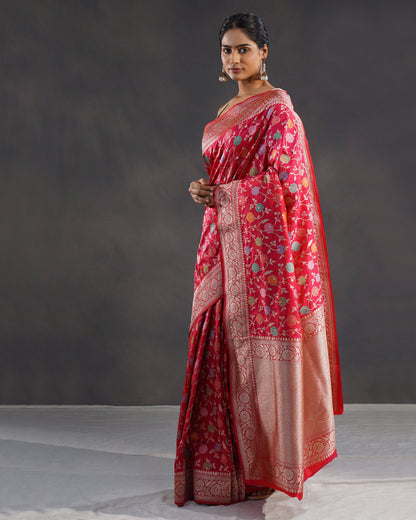 Gulabo – Pure Katan Silk Banarasi Saree in Rani Red with Meenakari Phool Jaal