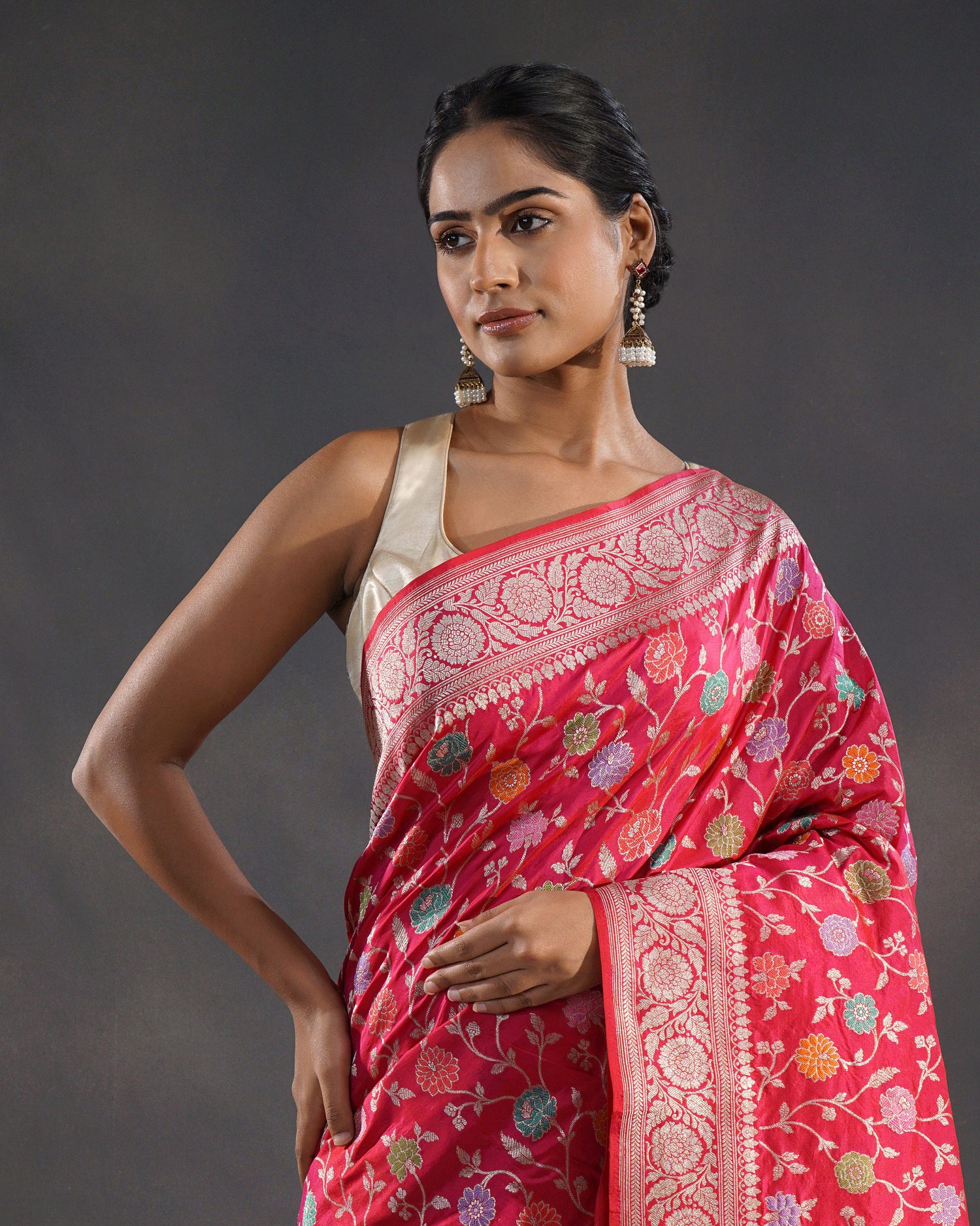 Gulabo – Pure Katan Silk Banarasi Saree in Rani Red with Meenakari Phool Jaal