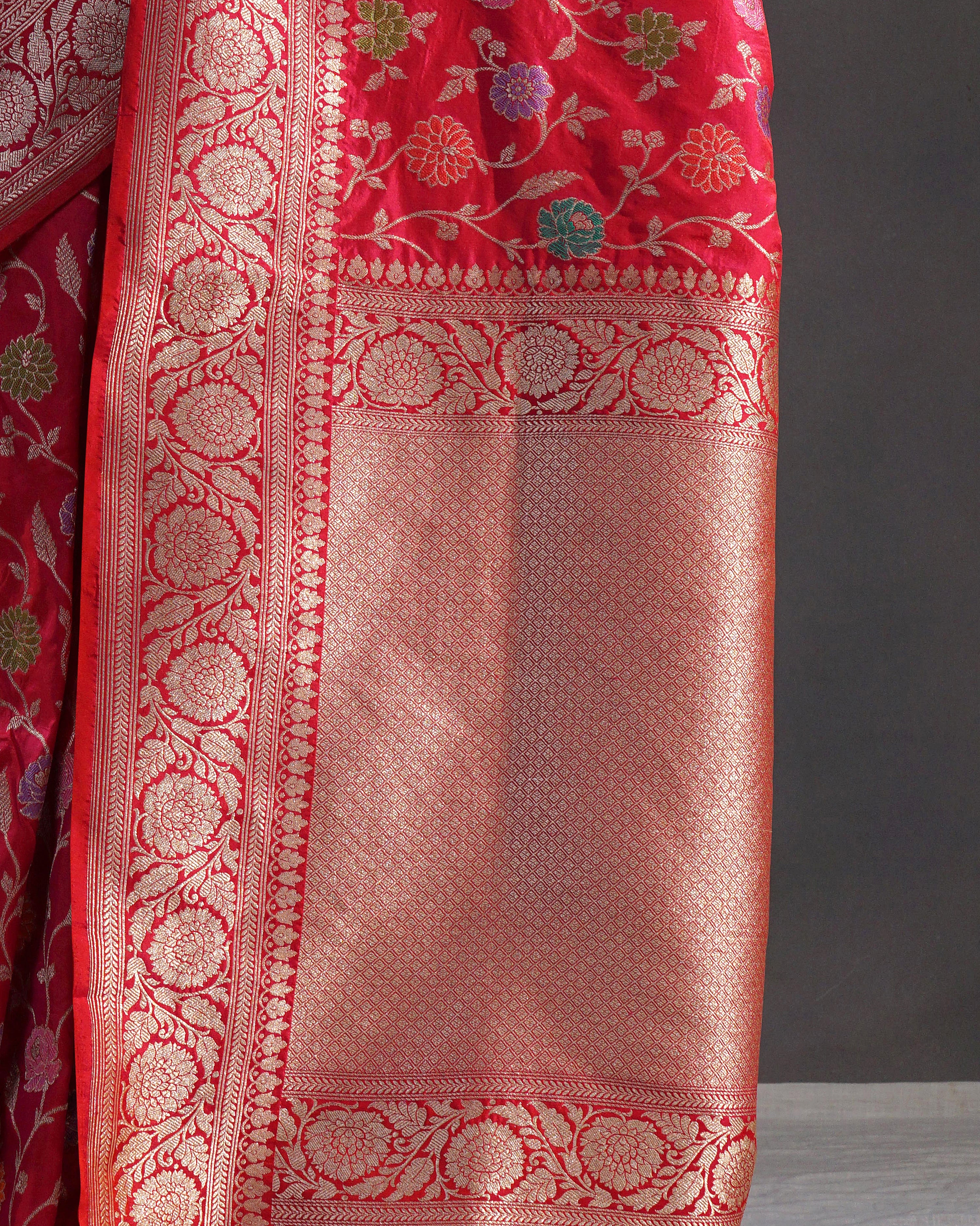 Gulabo – Pure Katan Silk Banarasi Saree in Rani Red with Meenakari Phool Jaal