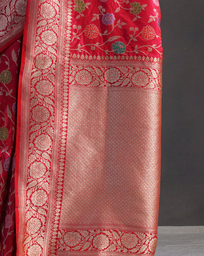 Gulabo – Pure Katan Silk Banarasi Saree in Rani Red with Meenakari Phool Jaal