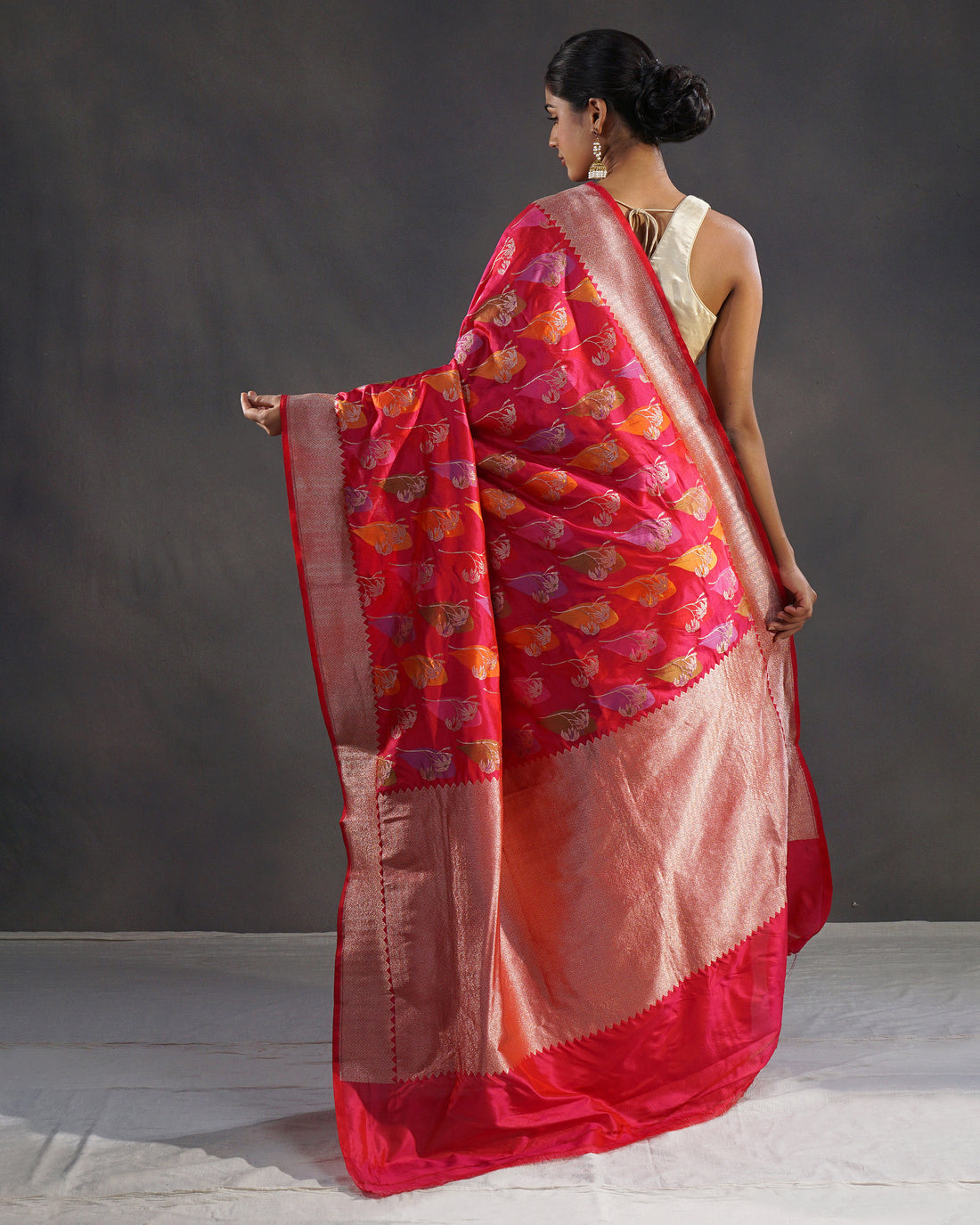 Gulzar – Pure Katan Silk Banarasi Rangkaat Saree in Rani Pink-Red
