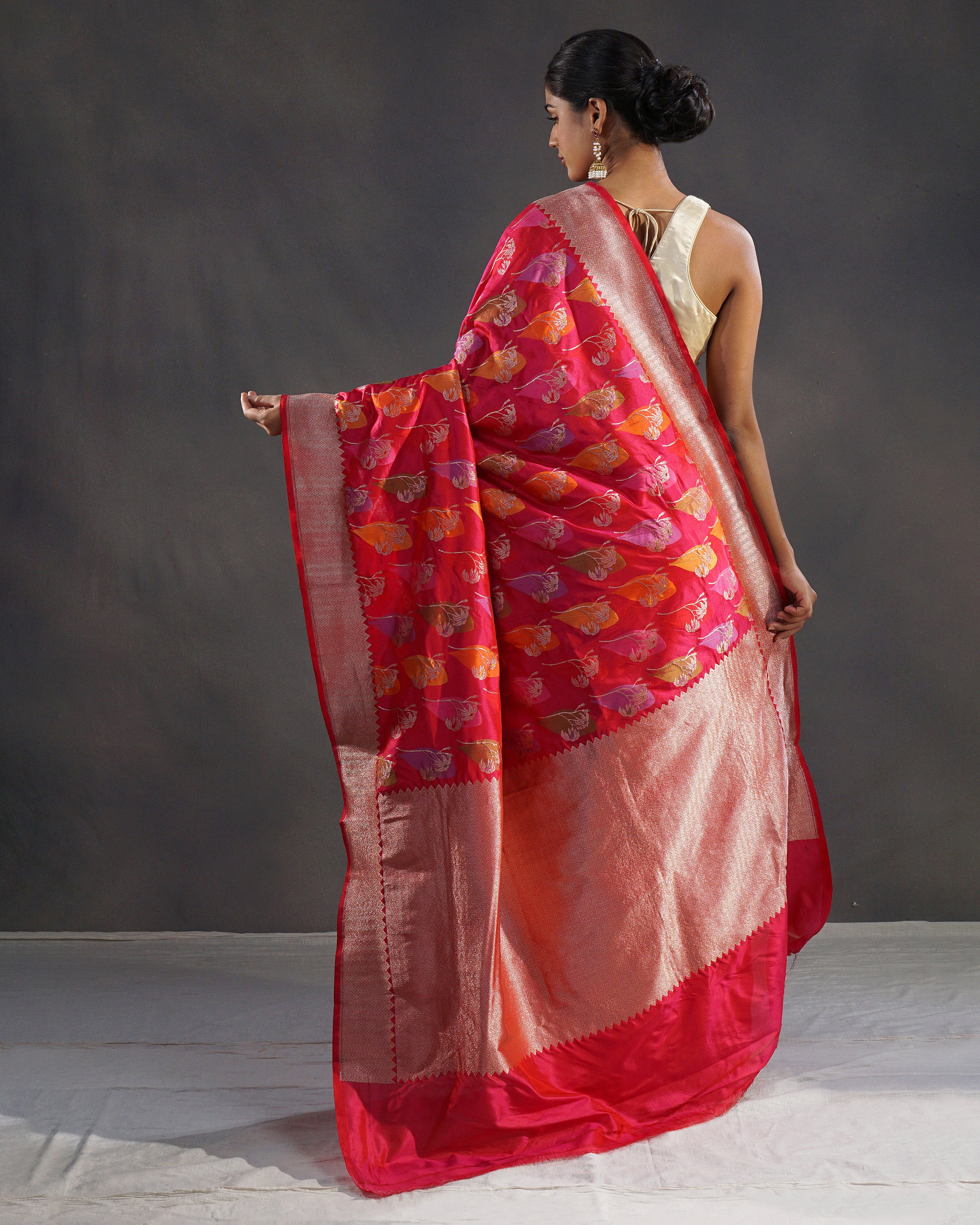 Gulzar – Pure Katan Silk Banarasi Rangkaat Saree in Rani Pink-Red