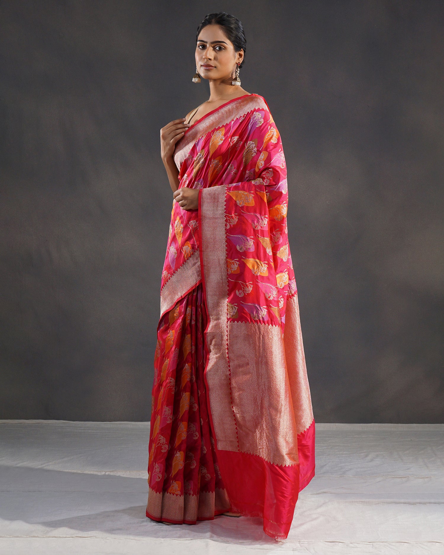 Gulzar – Pure Katan Silk Banarasi Rangkaat Saree in Rani Pink-Red