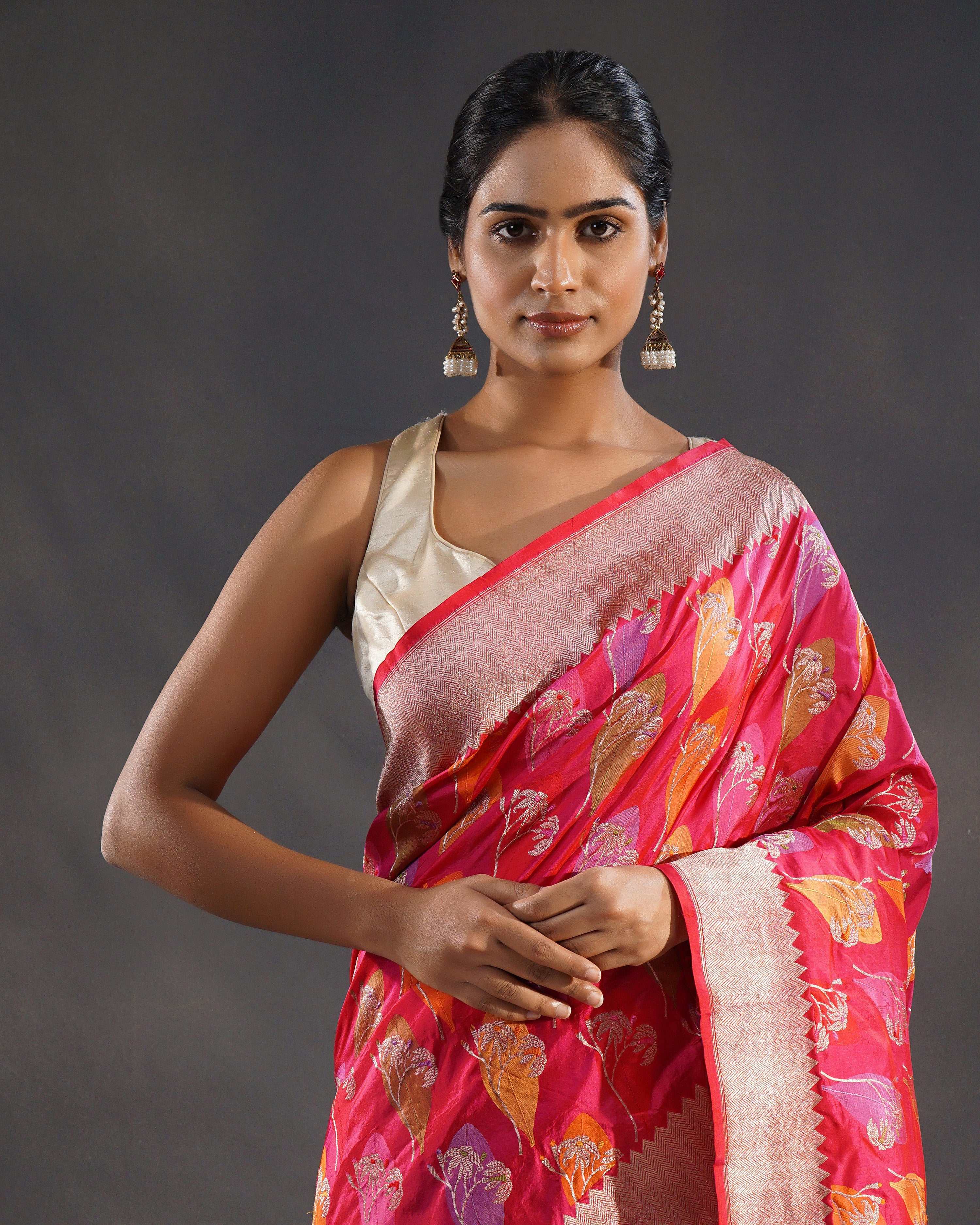 Gulzar – Pure Katan Silk Banarasi Rangkaat Saree in Rani Pink-Red