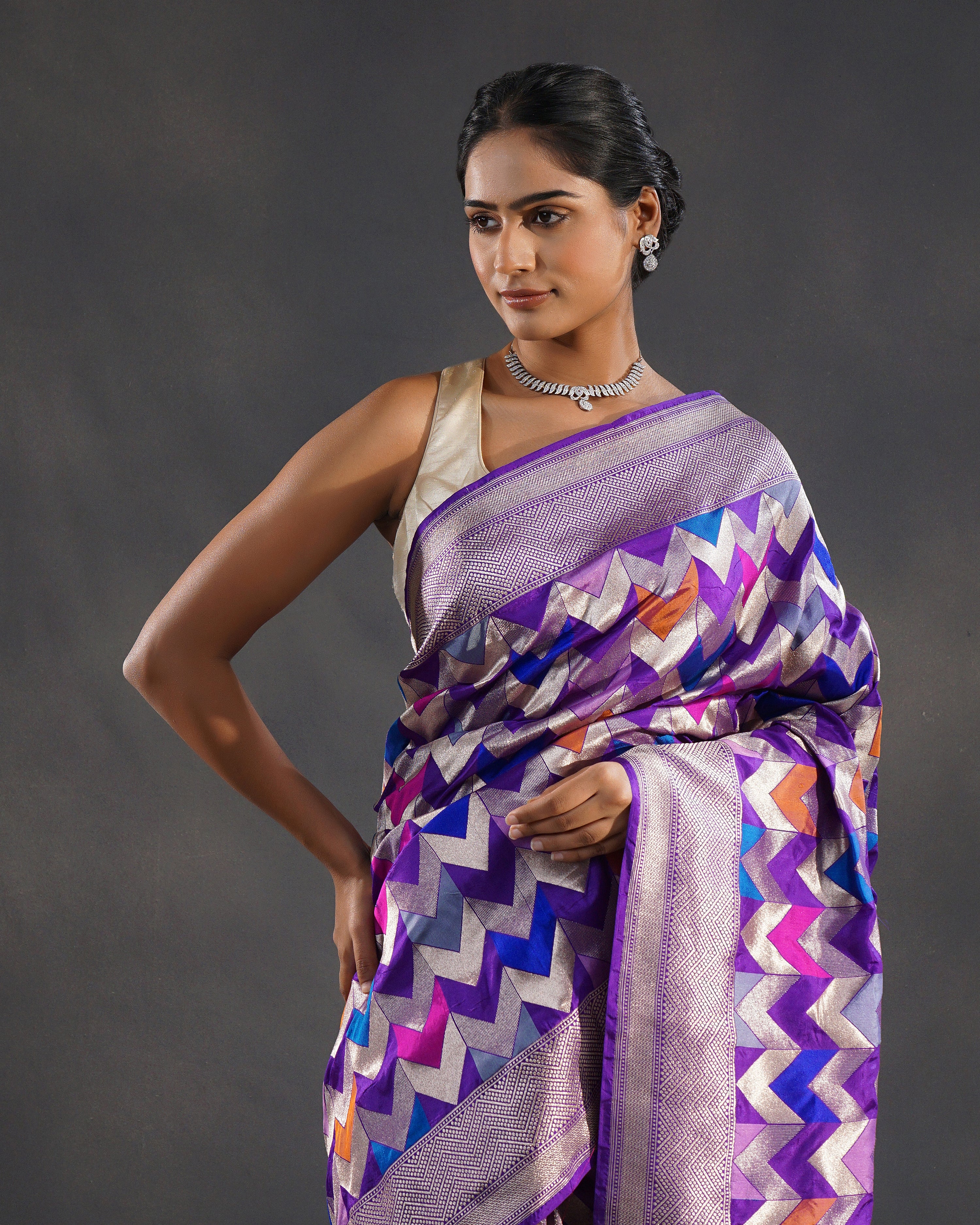Mauj – Pure Katan Silk Banarasi Rangkaat Saree in Royal Purple