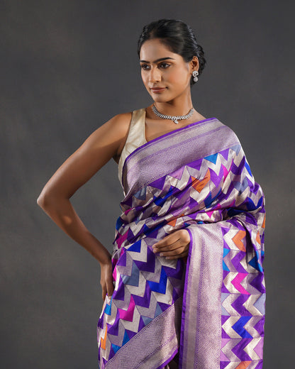 Mauj – Pure Katan Silk Banarasi Rangkaat Saree in Royal Purple