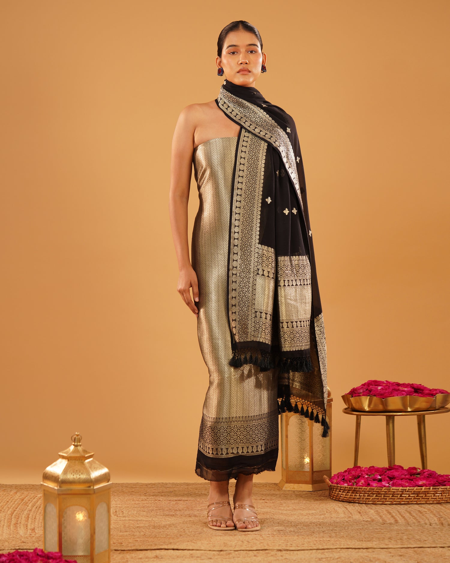 Sabaa – Banarasi Khaddi Silk Suit Set in Black with Sona-Rupa Zari
