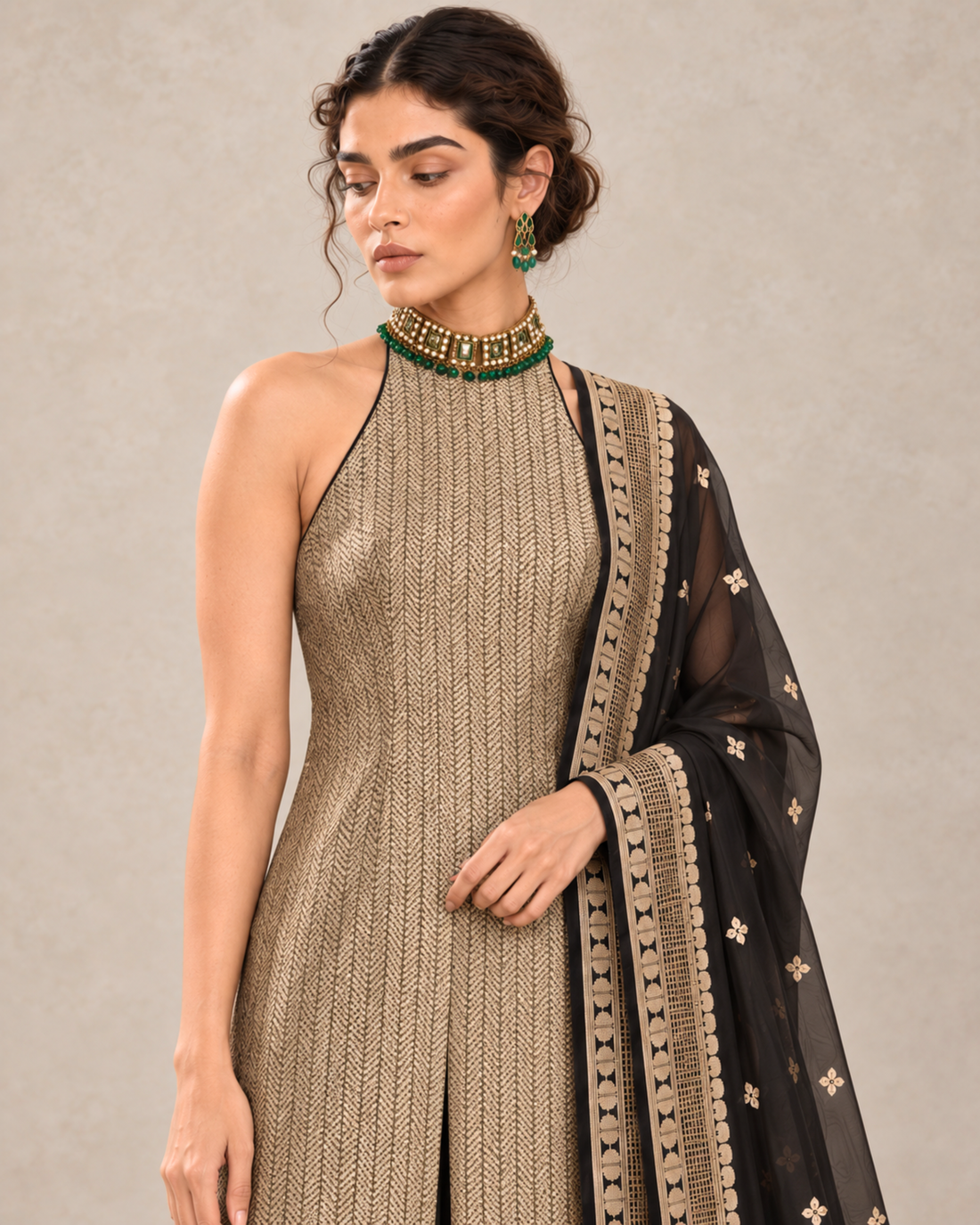 Sabaa – Banarasi Khaddi Silk Suit Set in Black with Sona-Rupa Zari