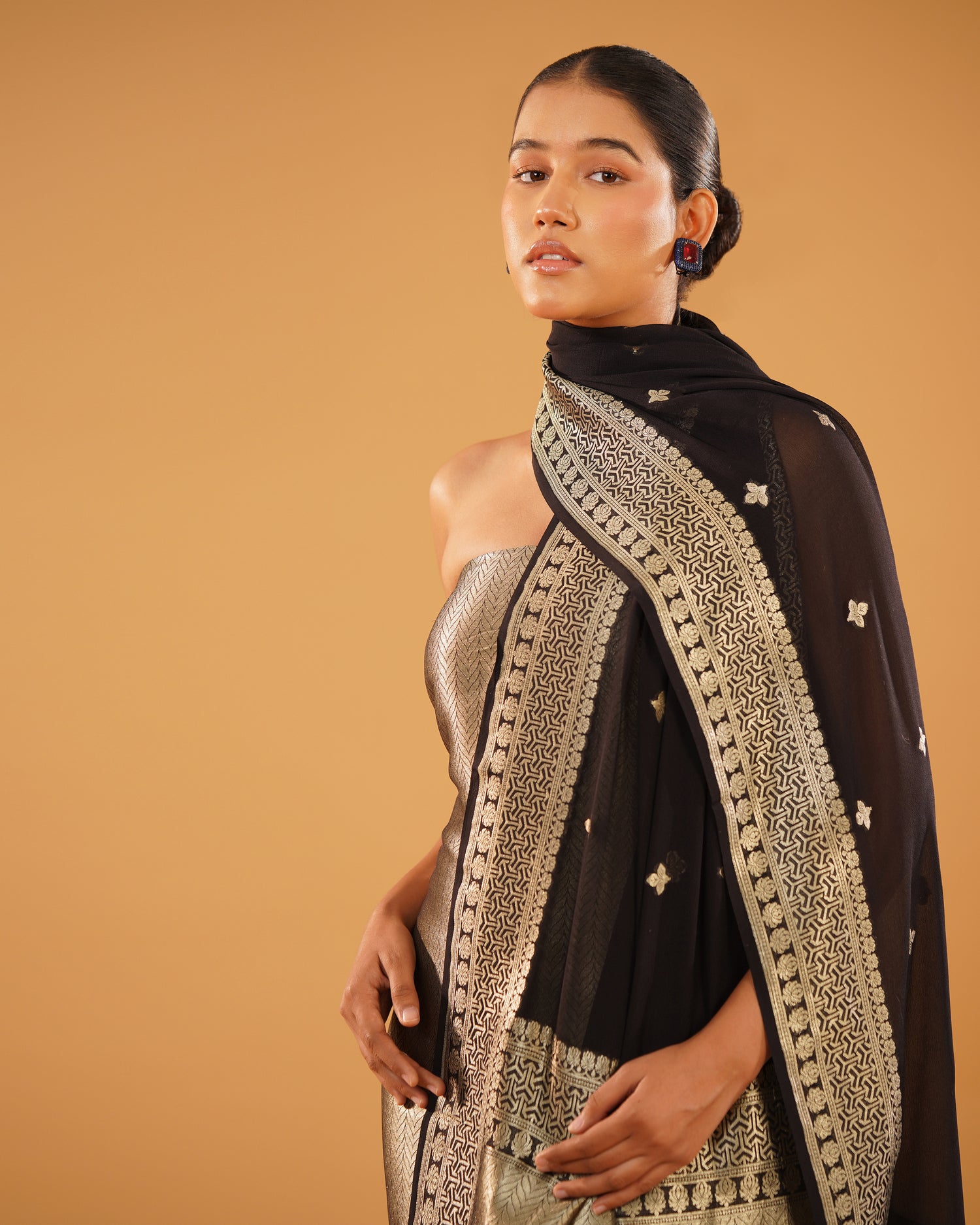 Sabaa – Banarasi Khaddi Silk Suit Set in Black with Sona-Rupa Zari