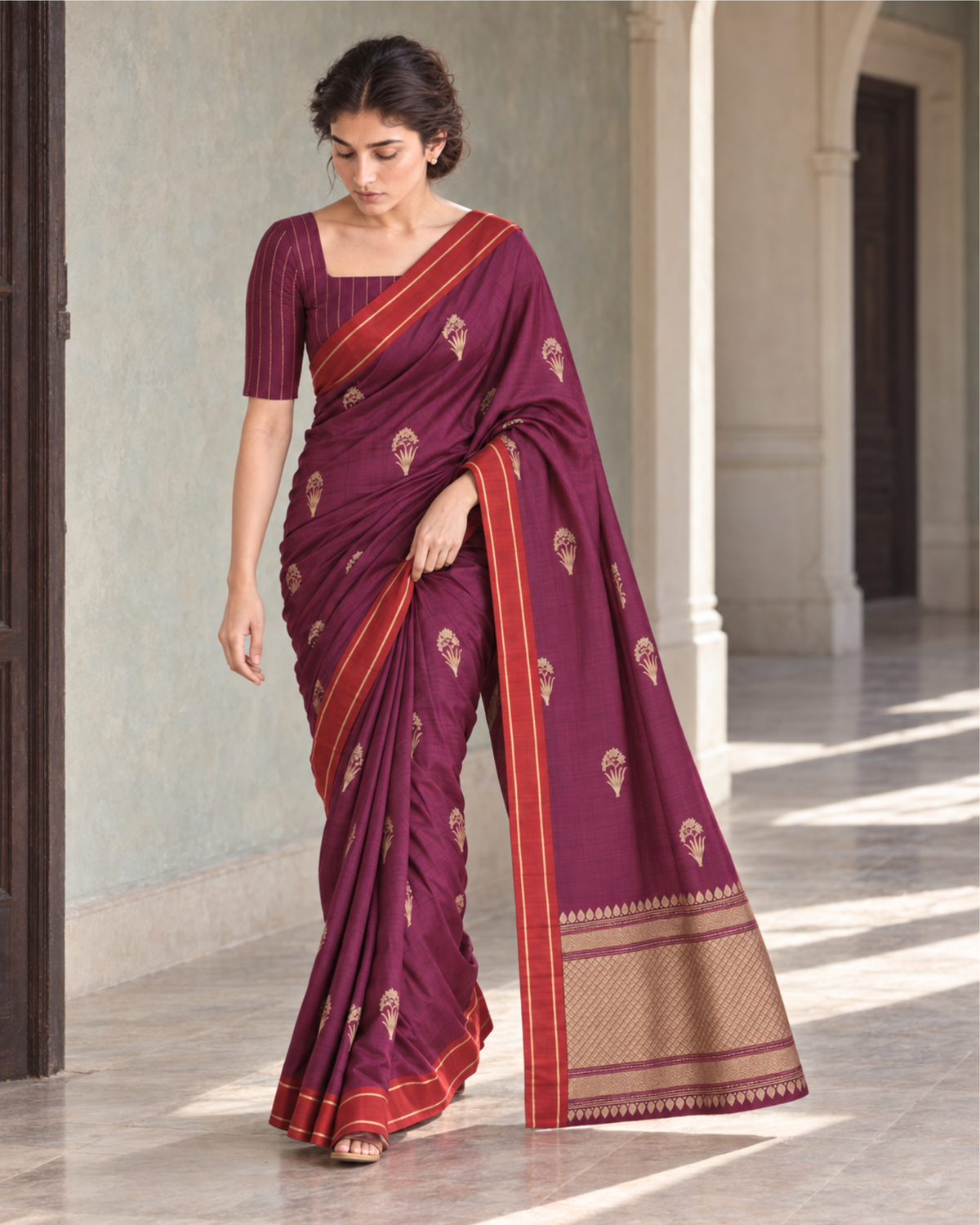 Rangan – Banarasi Pure Silk Saree in Wine with Bootidar