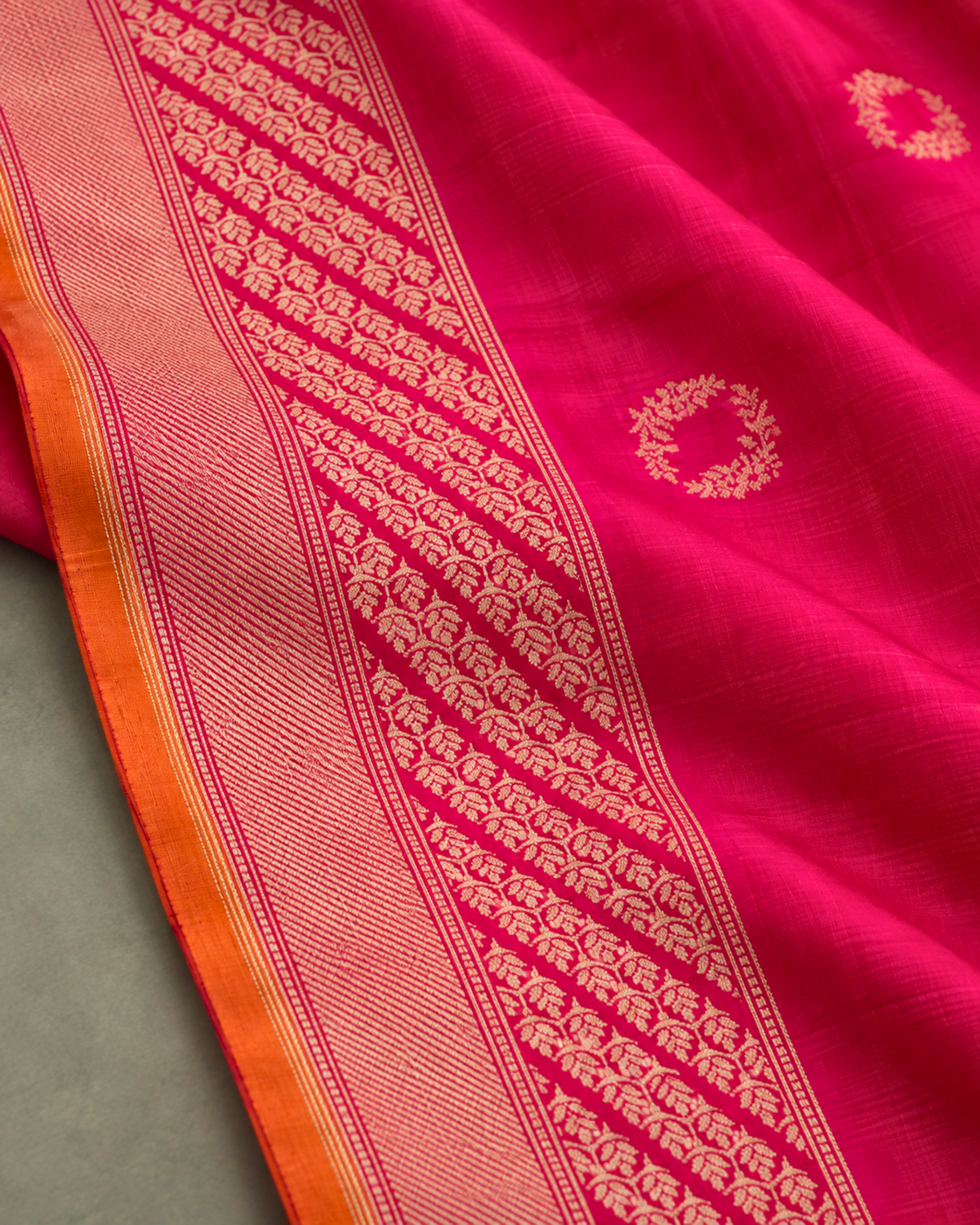 Shafaq – Banarasi Katan Silk Saree in Rani Pink with Kalga Konia Pallu