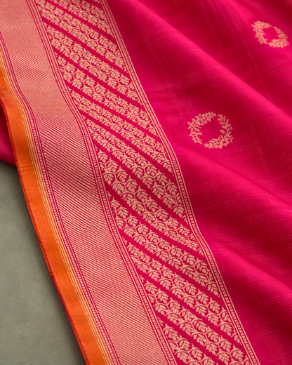 Shafaq – Banarasi Katan Silk Saree in Rani Pink with Kalga Konia Pallu