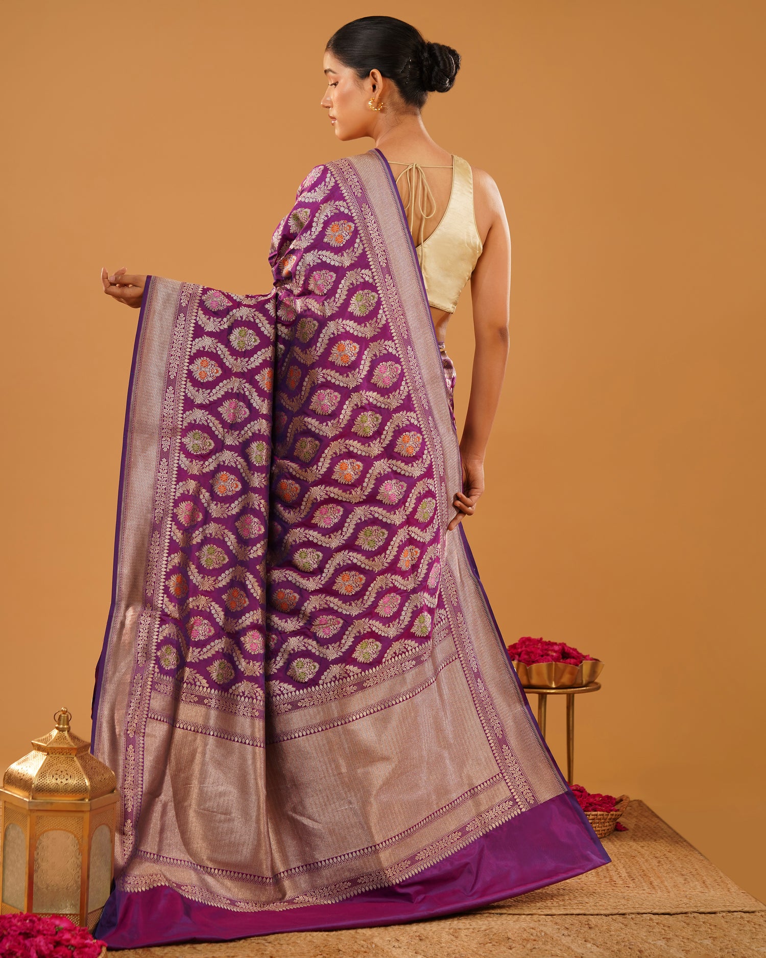 Shahbano – Pure Katan Silk Banarasi Saree in Royal Purple with Gold Meenakari Jaal