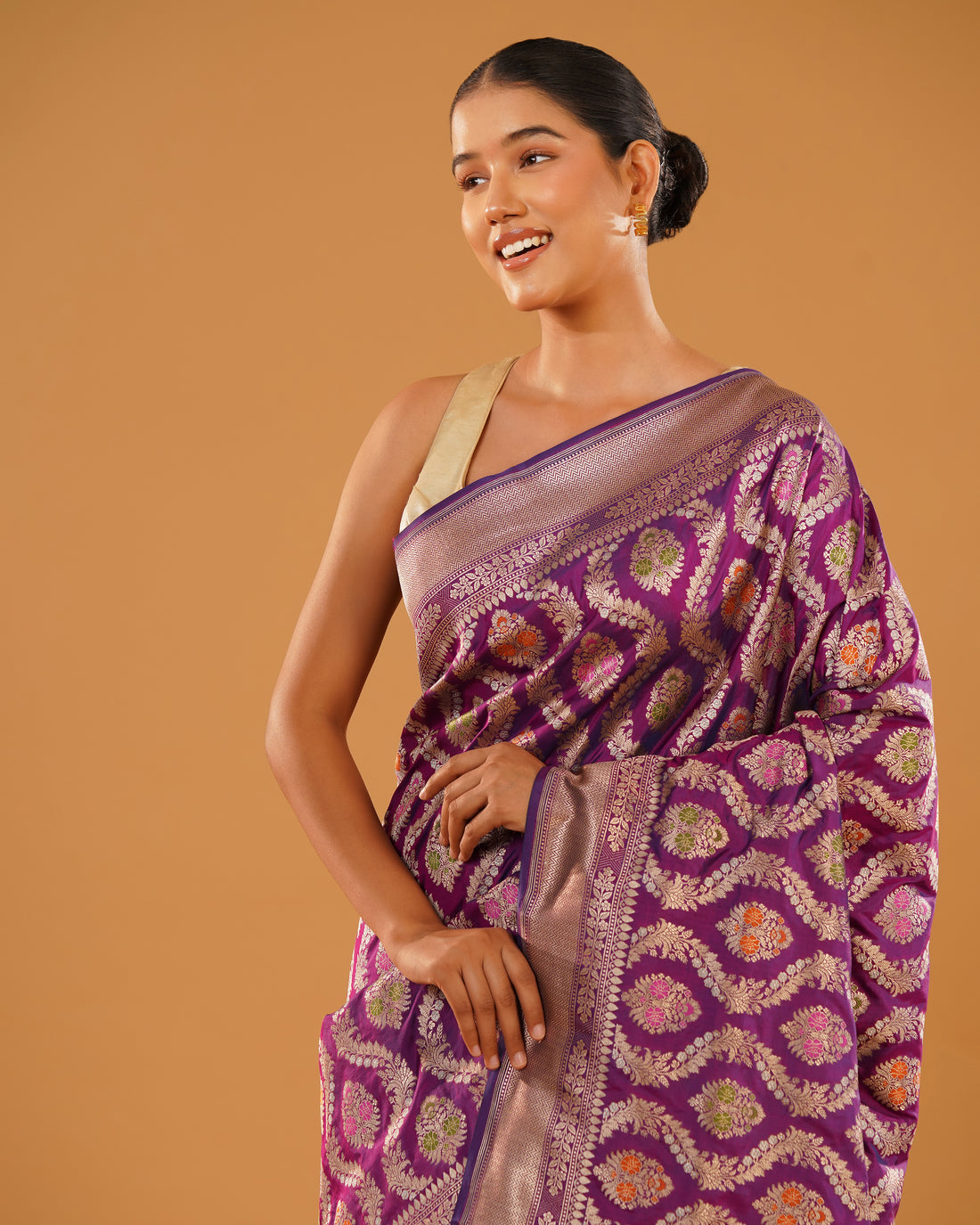 Shahbano – Pure Katan Silk Banarasi Saree in Royal Purple with Gold Meenakari Jaal