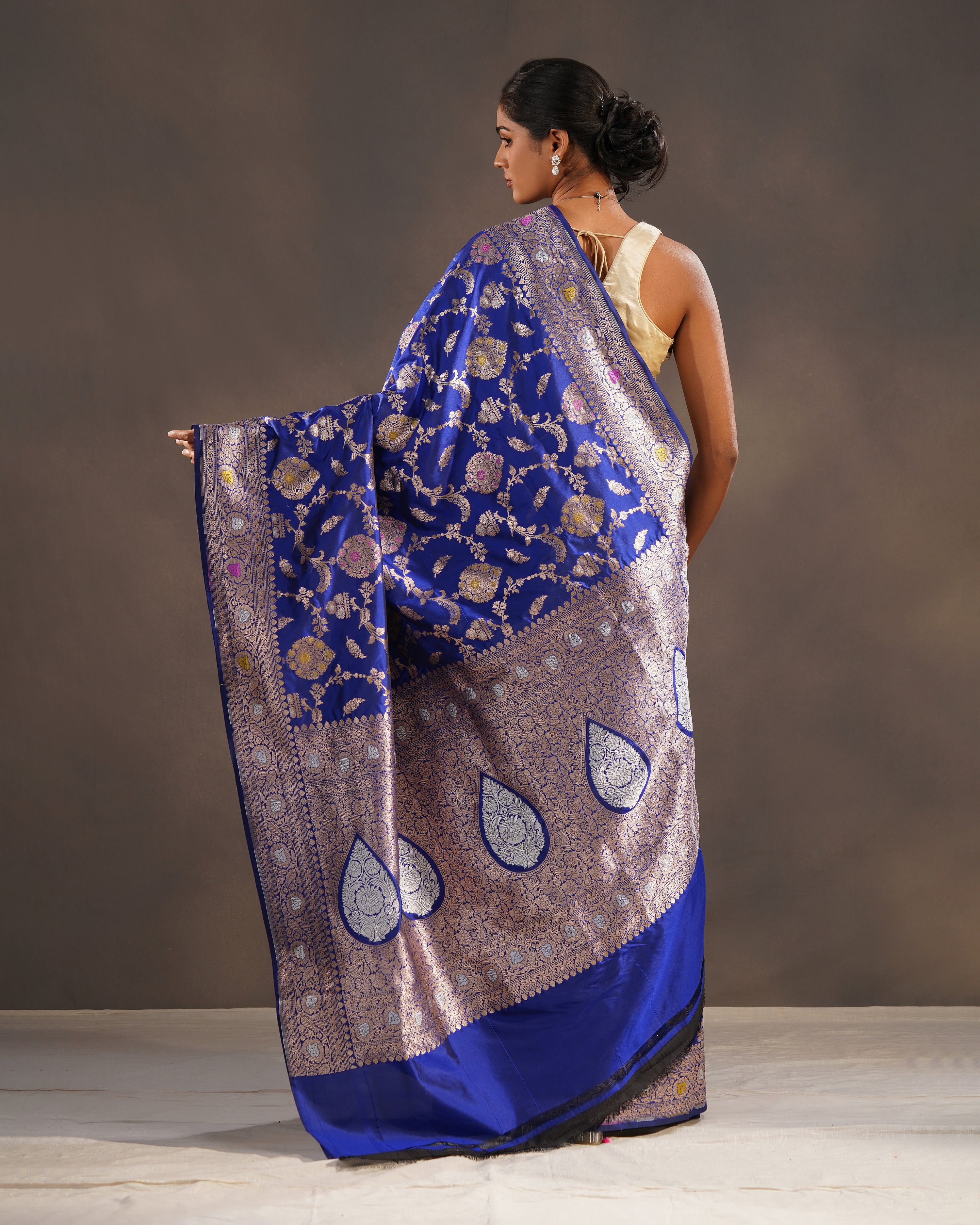 Nilgoon – Pure Katan Silk Banarasi Saree in Royal Blue with Gold Meenakari Jaal