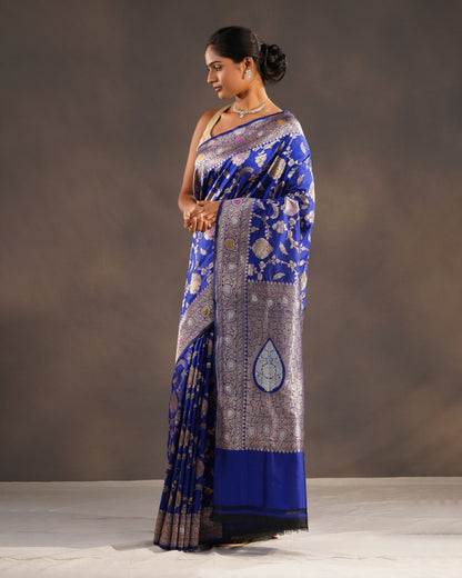 Nilgoon – Pure Katan Silk Banarasi Saree in Royal Blue with Gold Meenakari Jaal