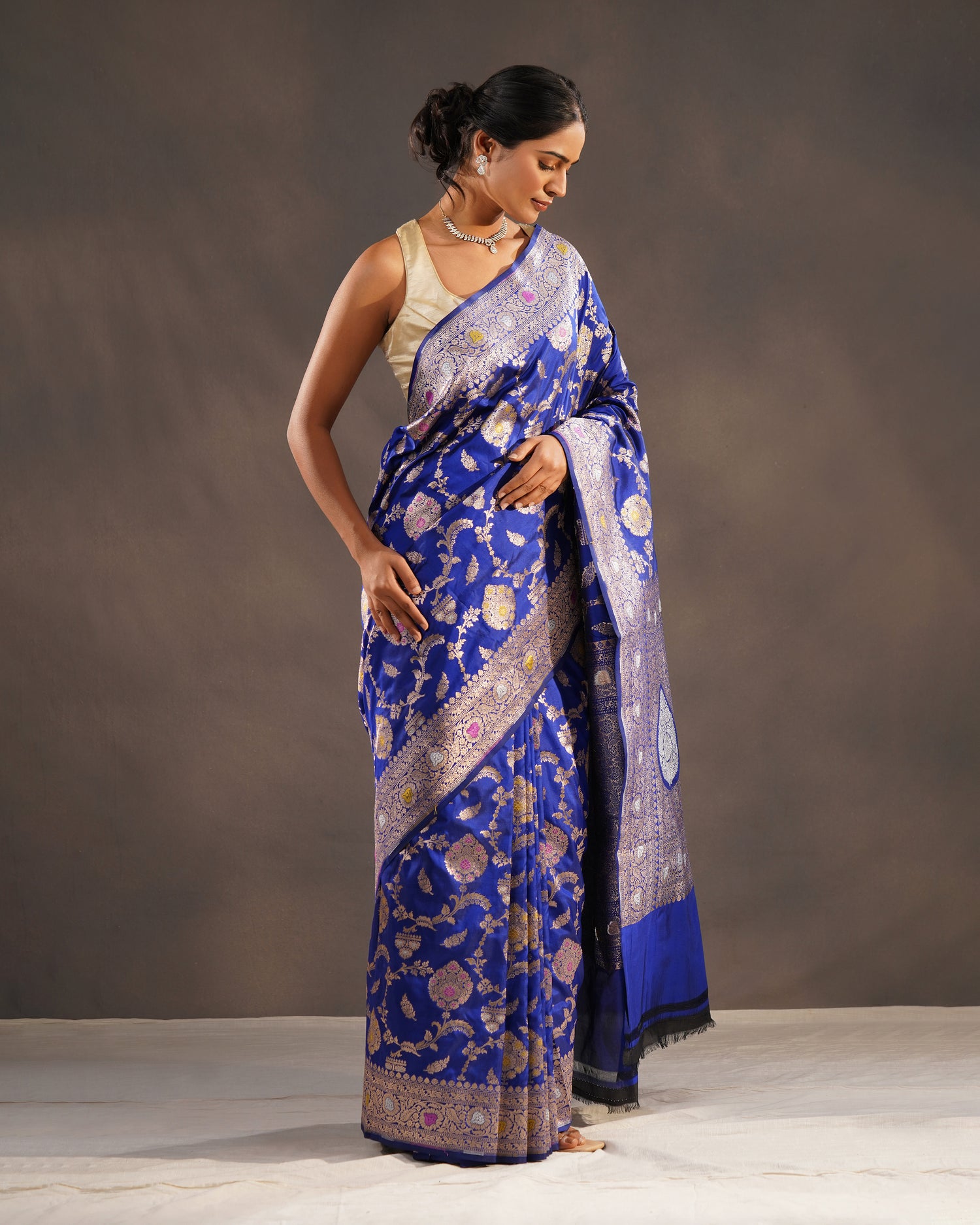 Nilgoon – Pure Katan Silk Banarasi Saree in Royal Blue with Gold Meenakari Jaal