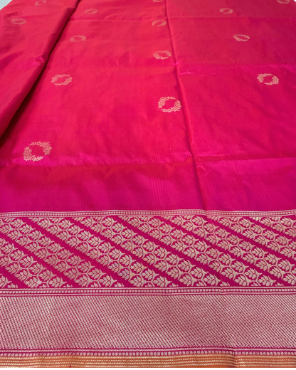 Shafaq – Banarasi Katan Silk Saree in Rani Pink with Kalga Konia Pallu