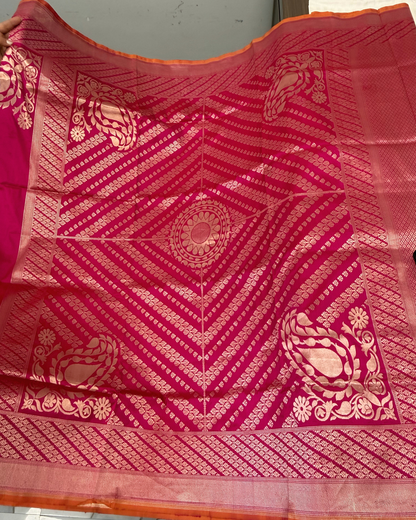 Shafaq – Banarasi Katan Silk Saree in Rani Pink with Kalga Konia Pallu