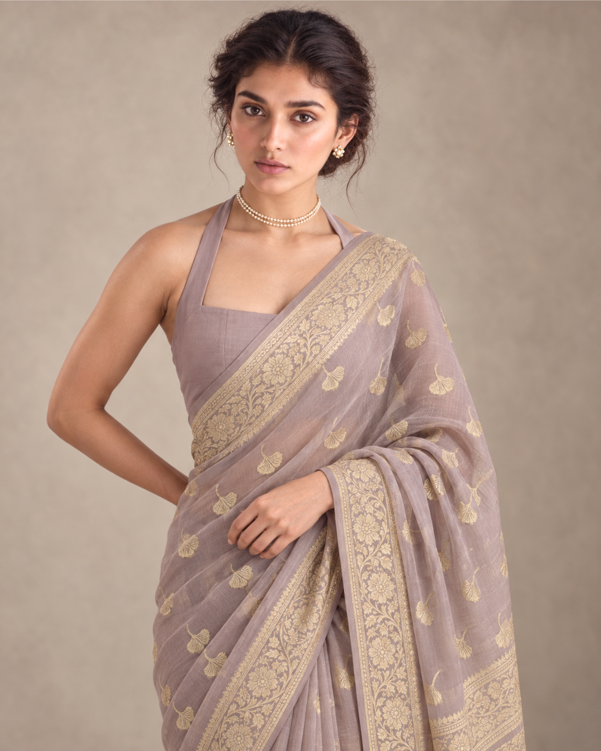 Nimzari – Banarasi Chiffon Saree in Mauve with Cutwork Buta