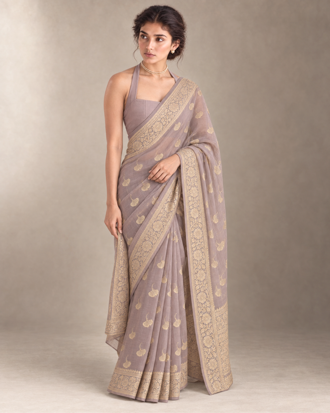 Nimzari – Banarasi Chiffon Saree in Mauve with Cutwork Buta