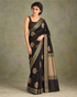 Gul-e-Shab black pure Banarasi silk saree, full front drape