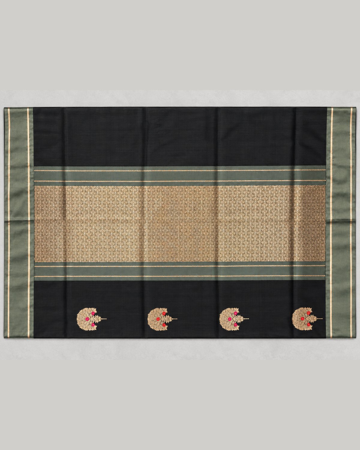 Gul-e-Shab actual saree flat view with gold woven pallu