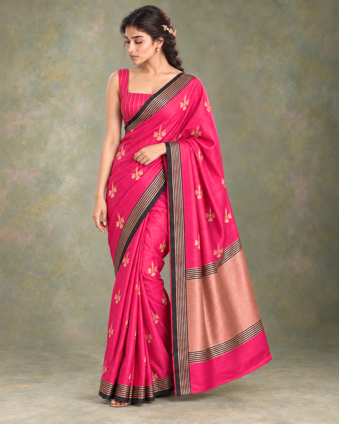 Gulrang rani pink Banarasi silk saree, full drape