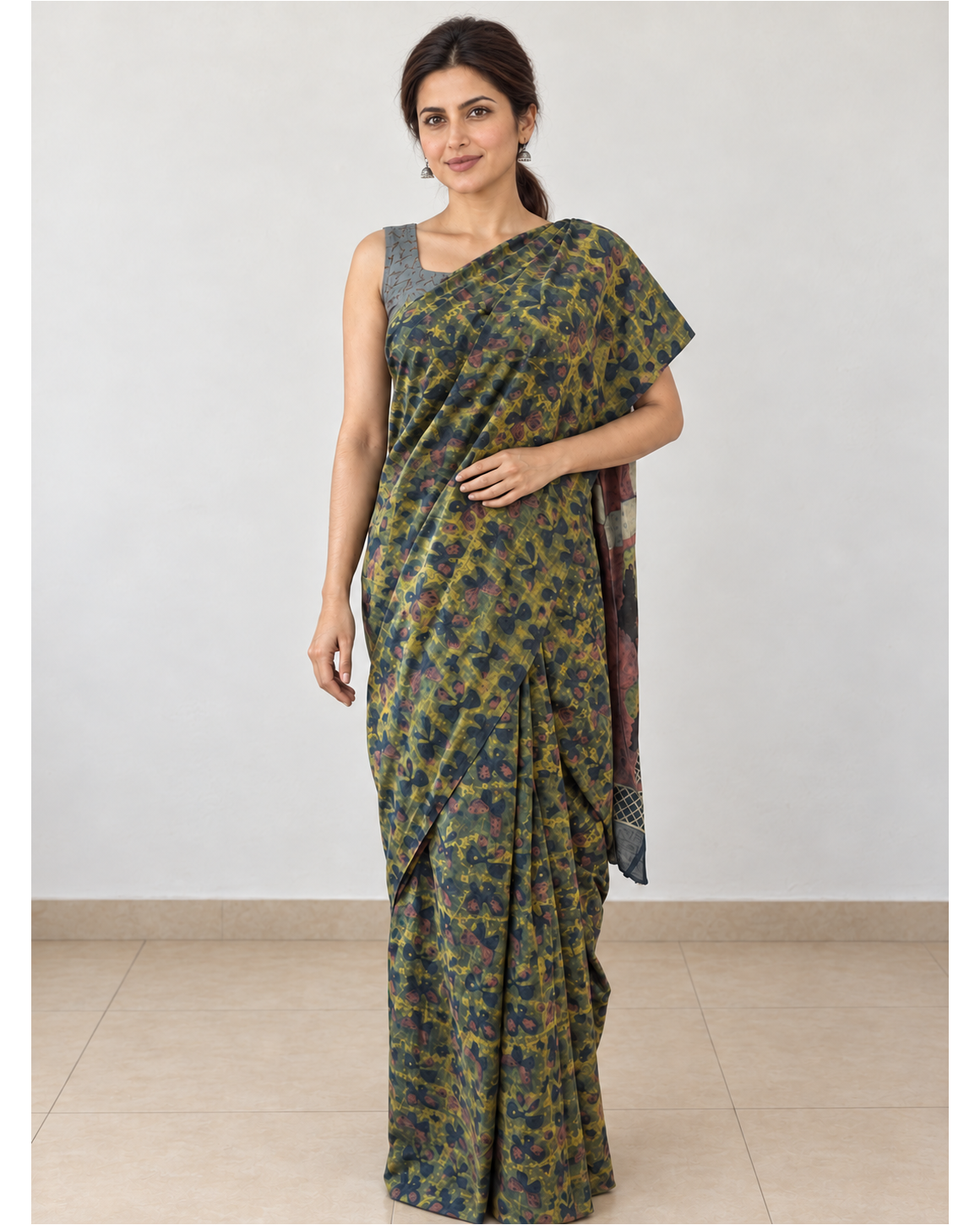 Rose-Pallu Cotton saree, selected full-length front