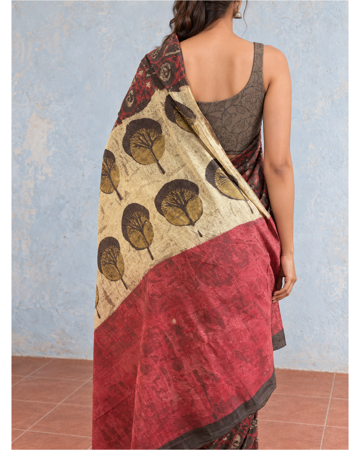 Tree-Pallu Cotton saree, pallu detail